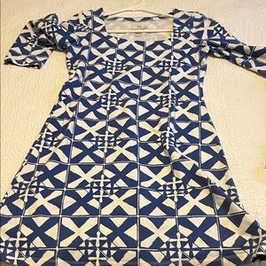MAHI GOLD Blue and White Geometric womens Dress